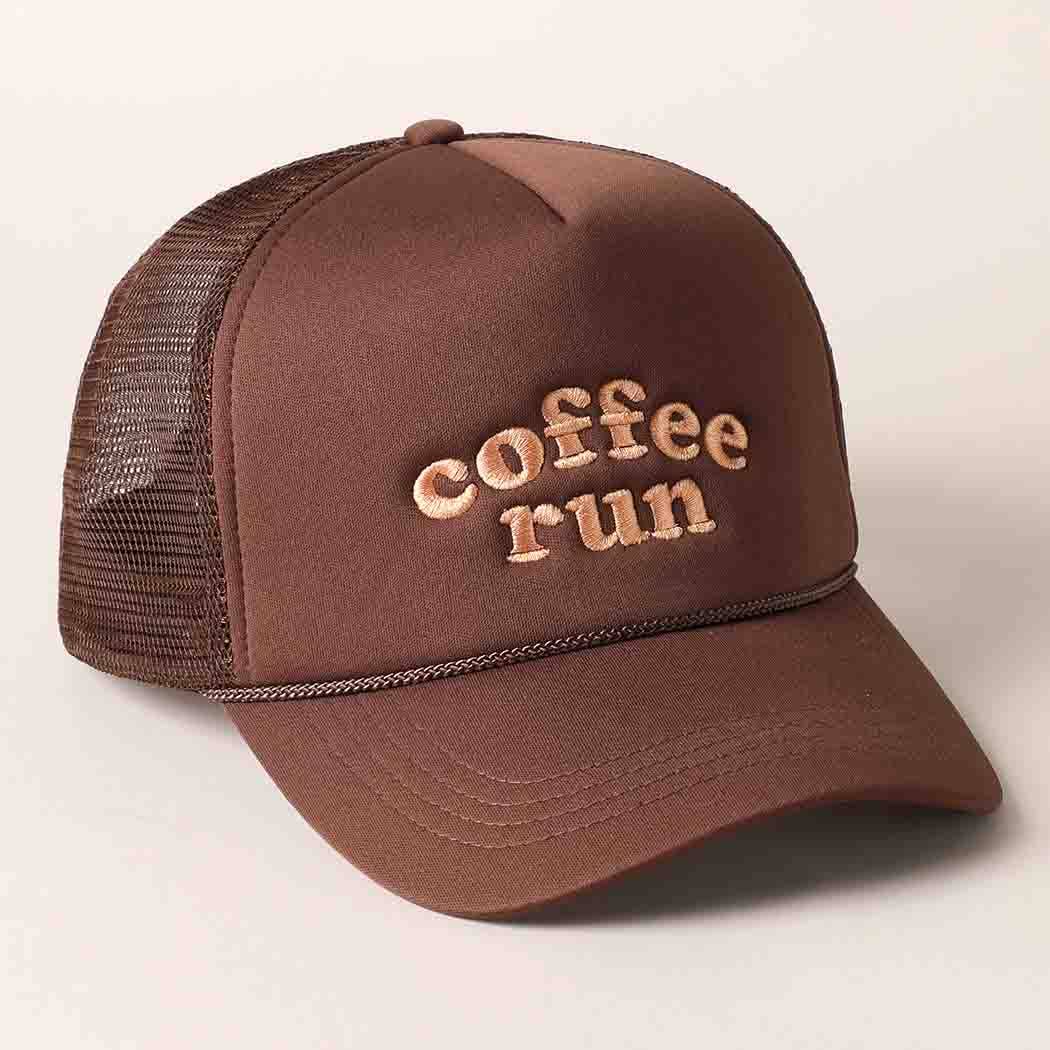 Coffee Run Embroidered Trucker Cap: LATTE / One Size