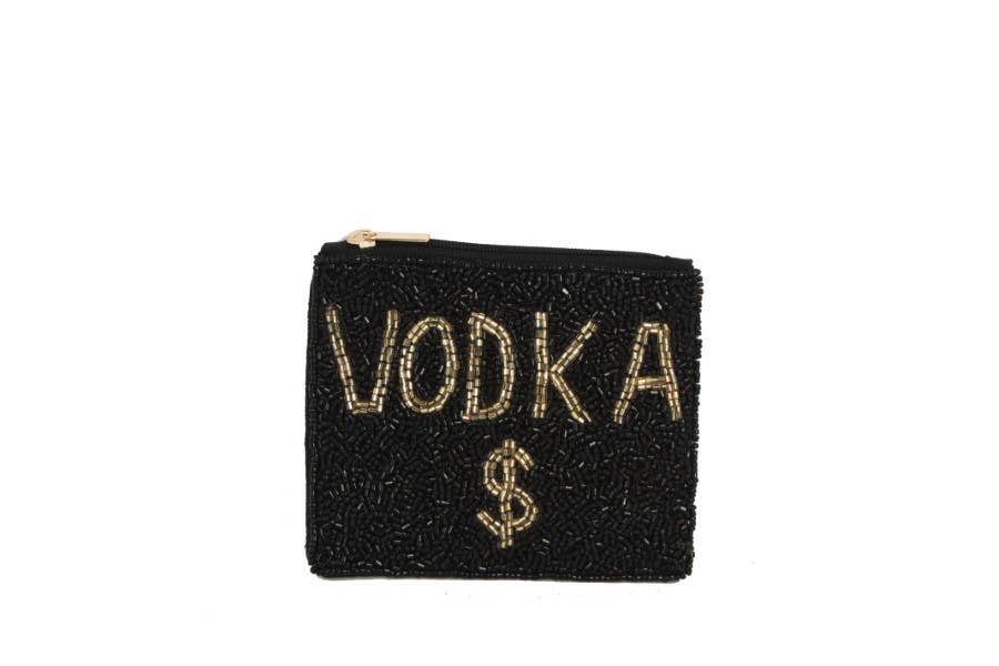Ladies Fully Beaded Black VODKA Theme Coin Purse