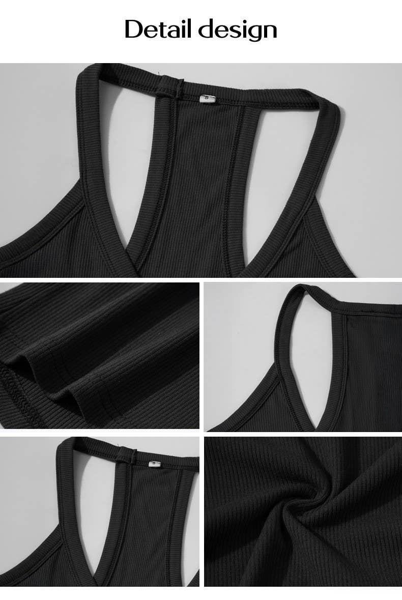 Slim Knit Ribbed Tank Top: Black