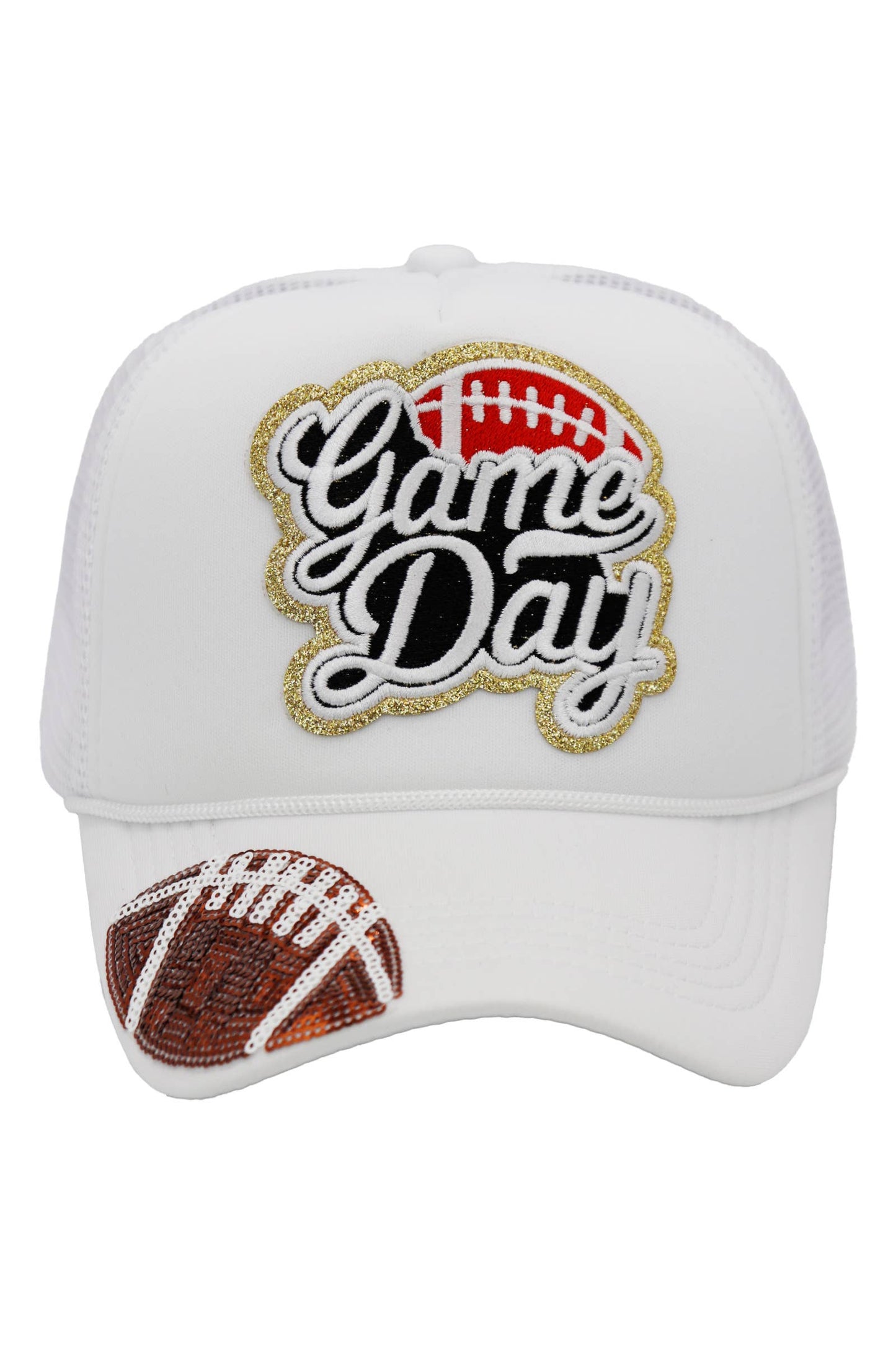 Football Gameday Patch Sponge Trucker Hat: White/Royal Blue