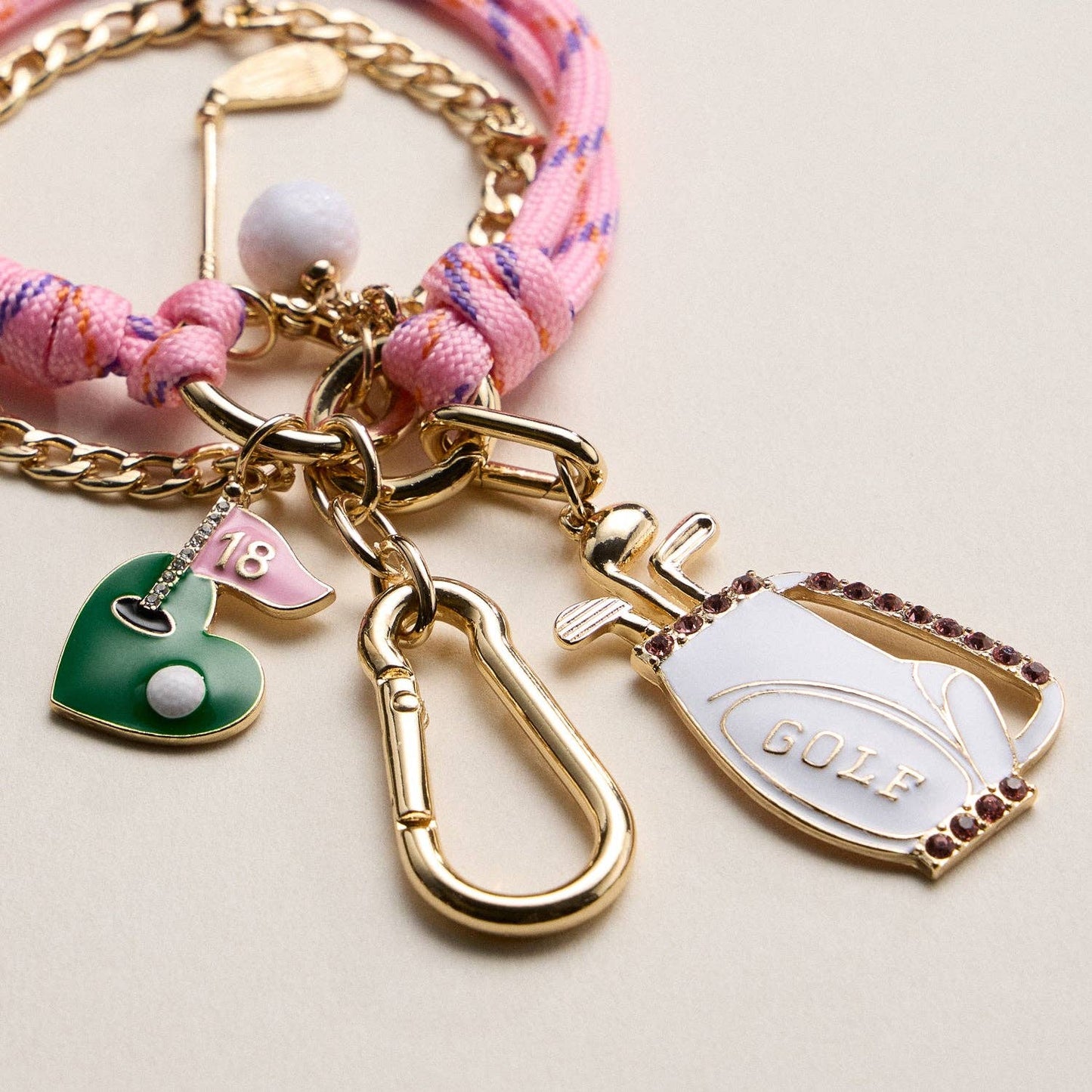 Pink Golf Charm Keychain Bracelet