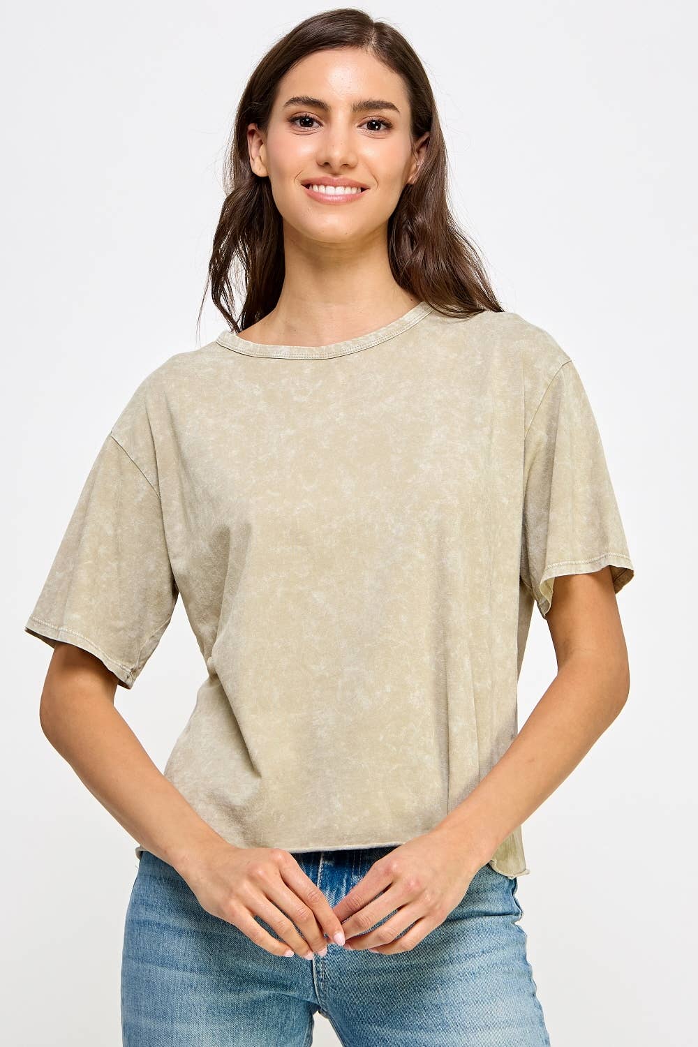 Blank Mineral Washed Long Cropped T-Shirt: VINTAGE OLIVE