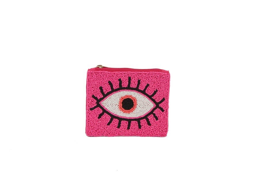 Ladies Fully Beaded Fuchsia EVIL EYE Theme Coin Purse