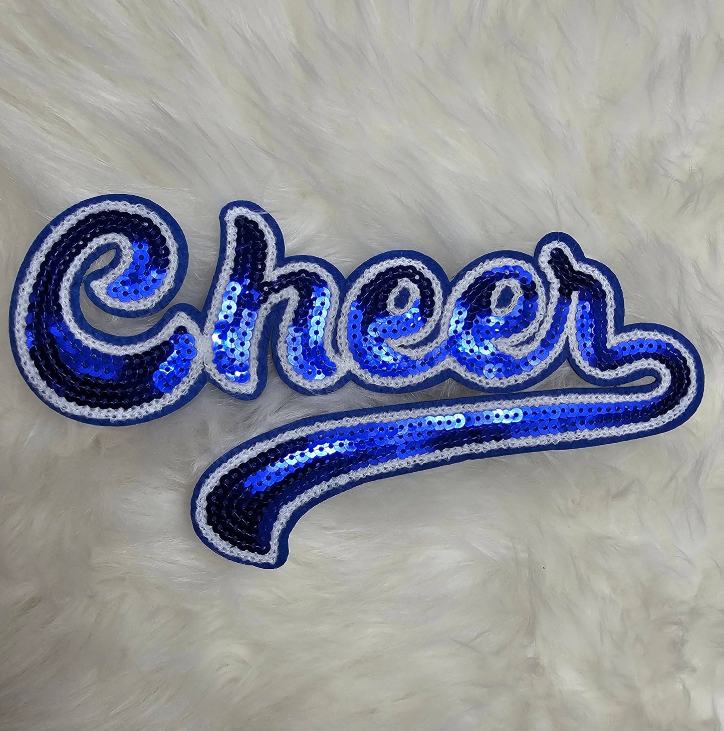 Large Cursive Cheer Sequin and Felt Iron-on Patch: Orange