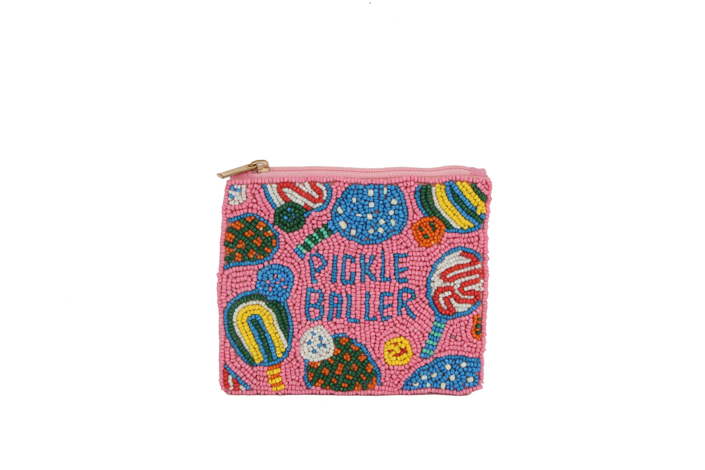Ladies Fully Beaded PICKLE BALLER Theme Coin Purse