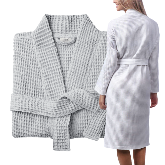 Lightweight Waffle Bathrobe, Spa Dressing Gown Kimono: Linen