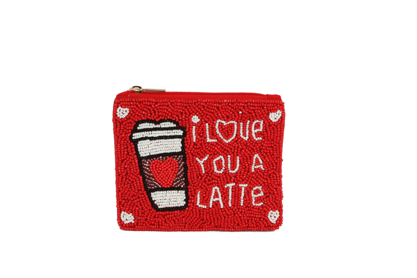 Ladies Fully Beaded LOVE A LATTE THEME Coin Purse