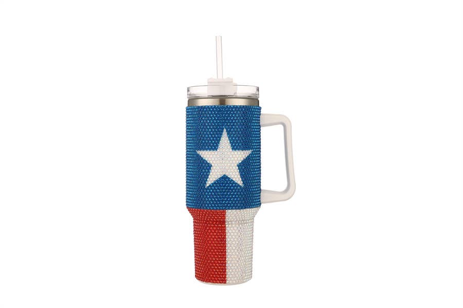 Fully Covered Rhinestone Flag Themed 40 oz Tumbler Cup
