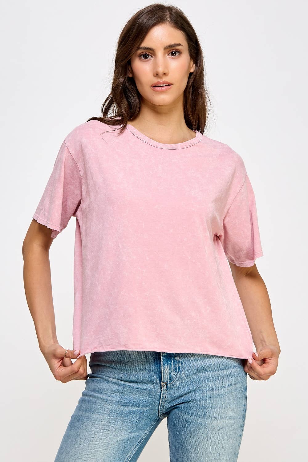 Blank Mineral Washed Long Cropped T-Shirt: VINTAGE PINK