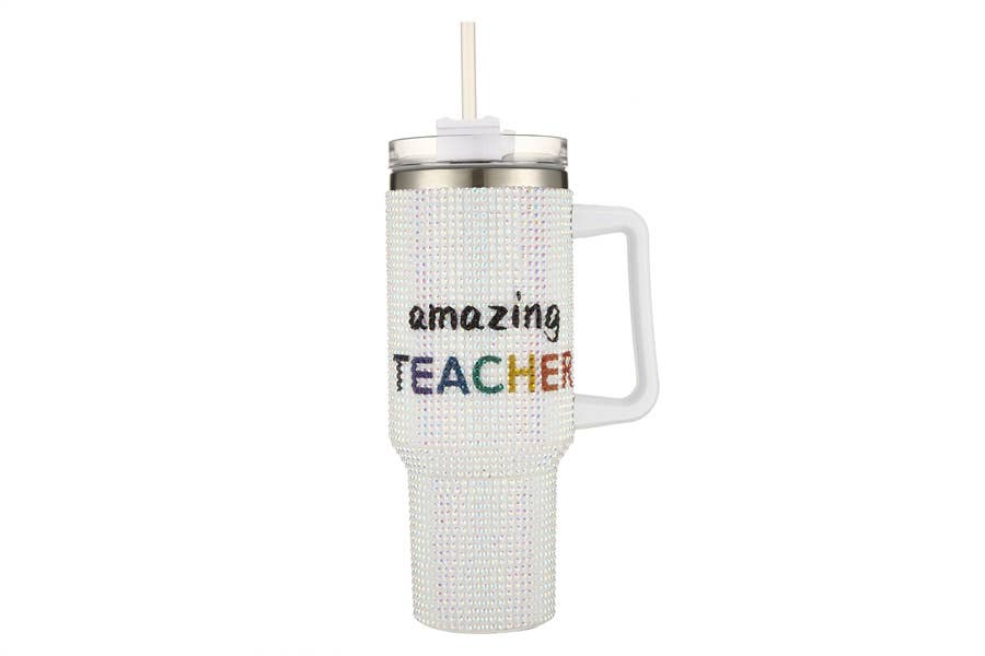 Rhinestone AMAZING TEACHER Decorative Metal Tumbler Cup