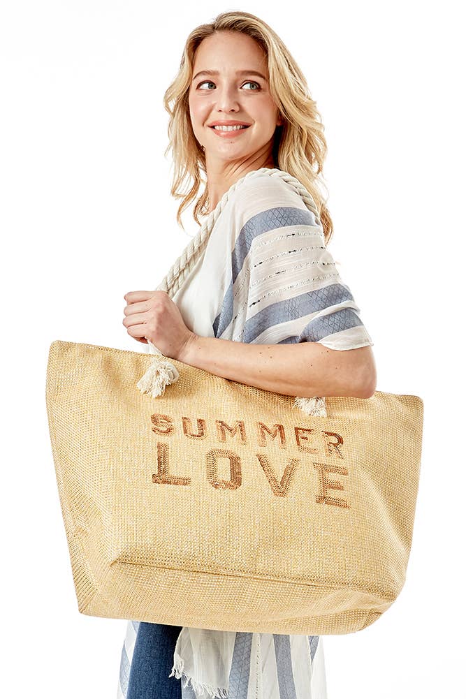 Glitz SUMMER LOVE Lettering Beach Bag: Yellow