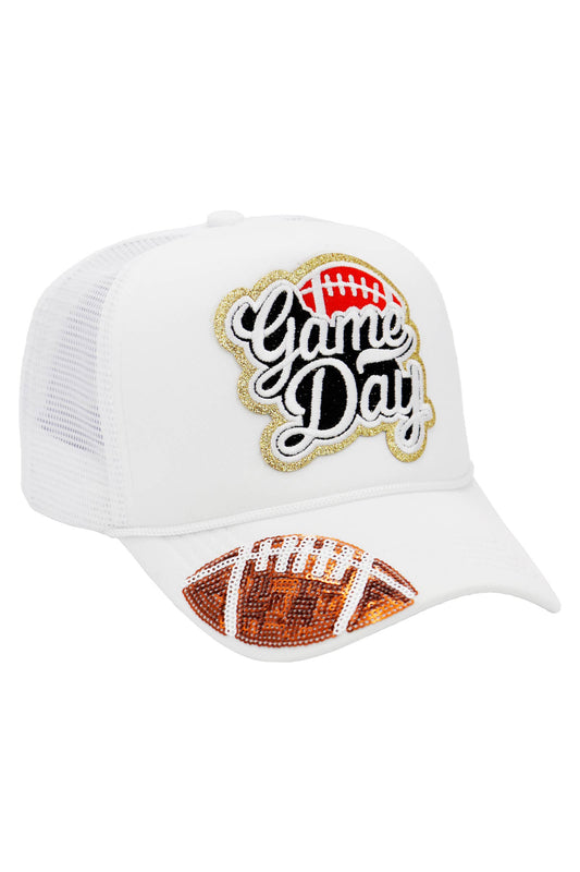 Football Gameday Patch Sponge Trucker Hat: White