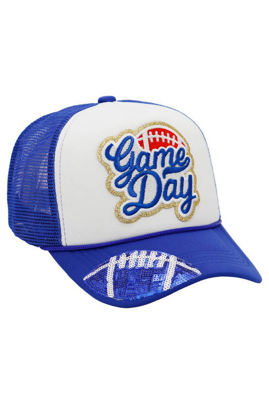 Football Gameday Patch Sponge Trucker Hat: White/Royal Blue