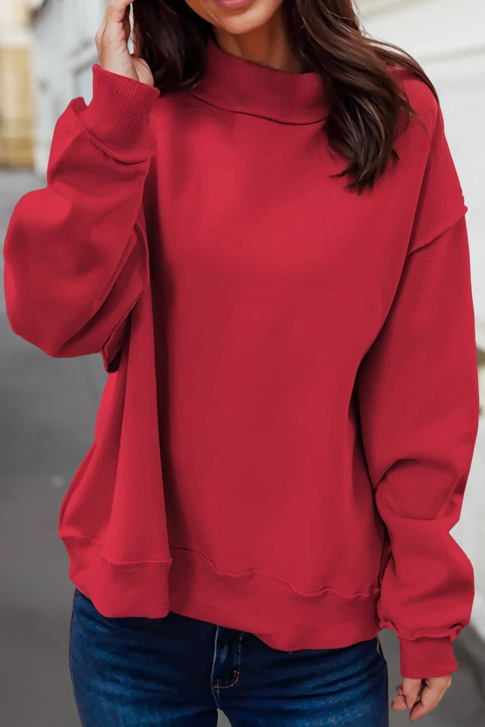 Reversible Oversized Mock Neck Sweatshirt