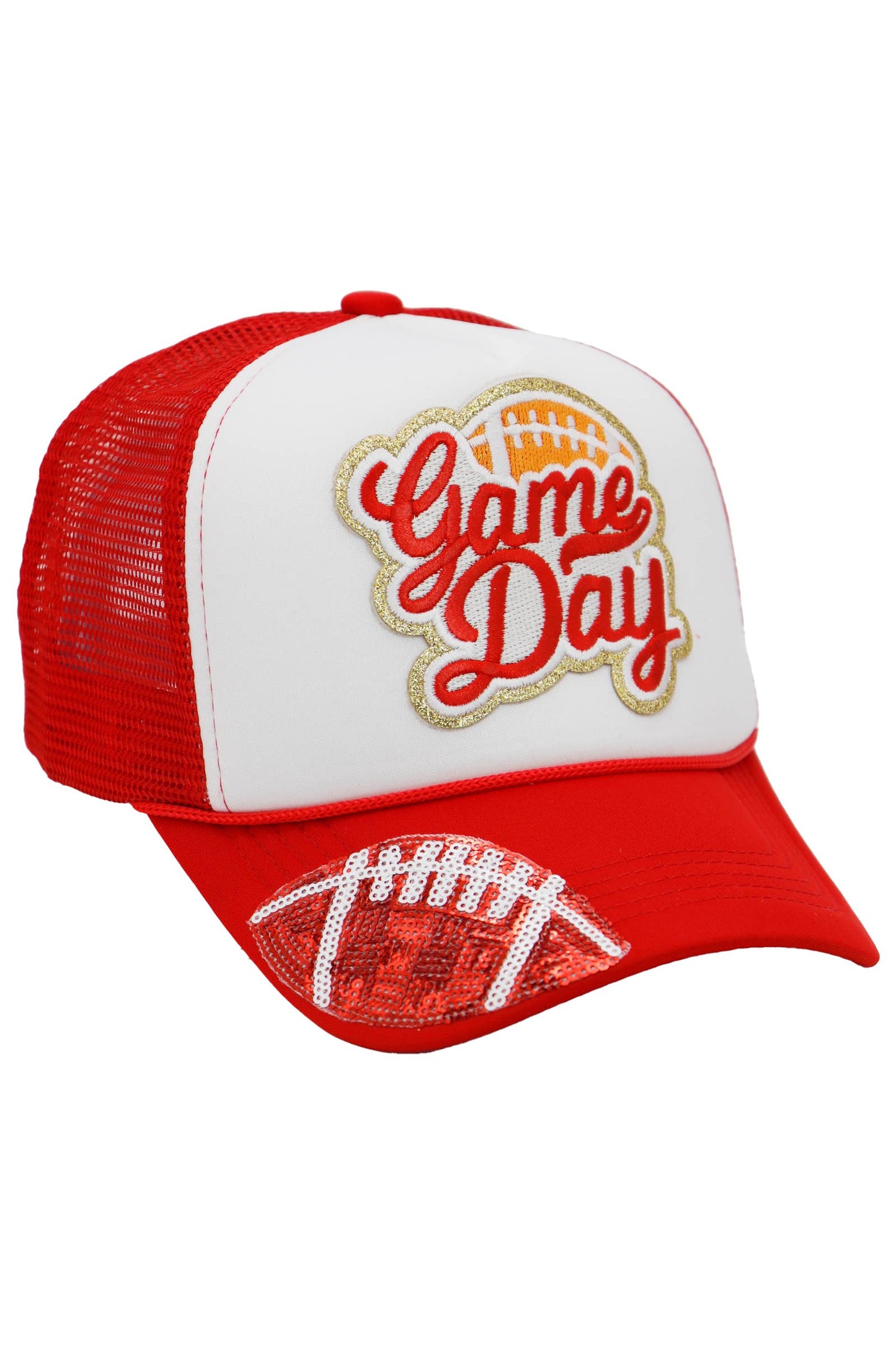 Football Gameday Patch Sponge Trucker Hat: White/Royal Blue