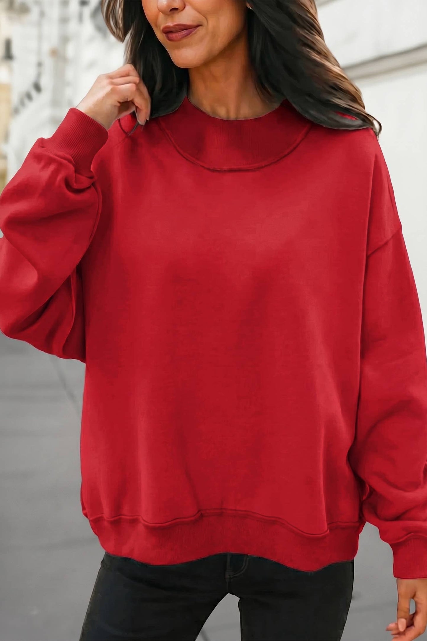 Reversible Oversized Mock Neck Sweatshirt