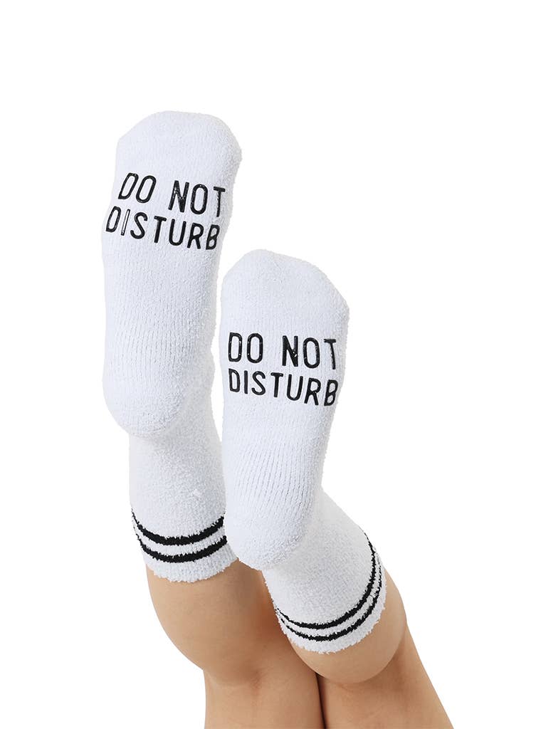 Fuzzy Crew Socks w/ Bottom Grip Phrase - "Do Not Disturb"