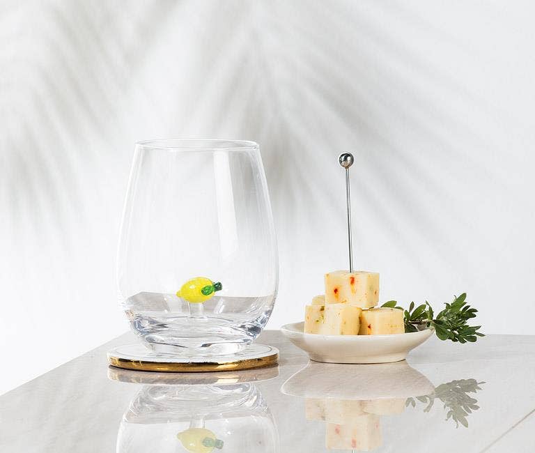 Lemon Icon Stemless Wine Glass-4.5"H(20oz)