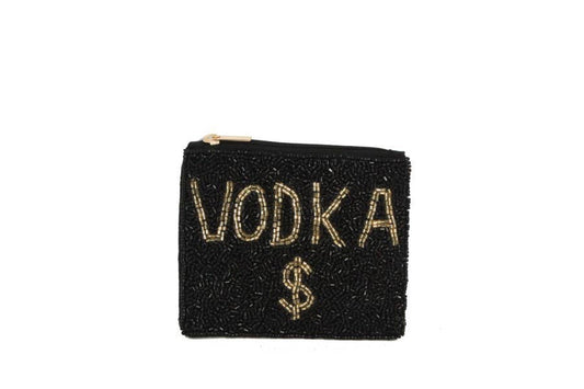 Ladies Fully Beaded Black VODKA Theme Coin Purse