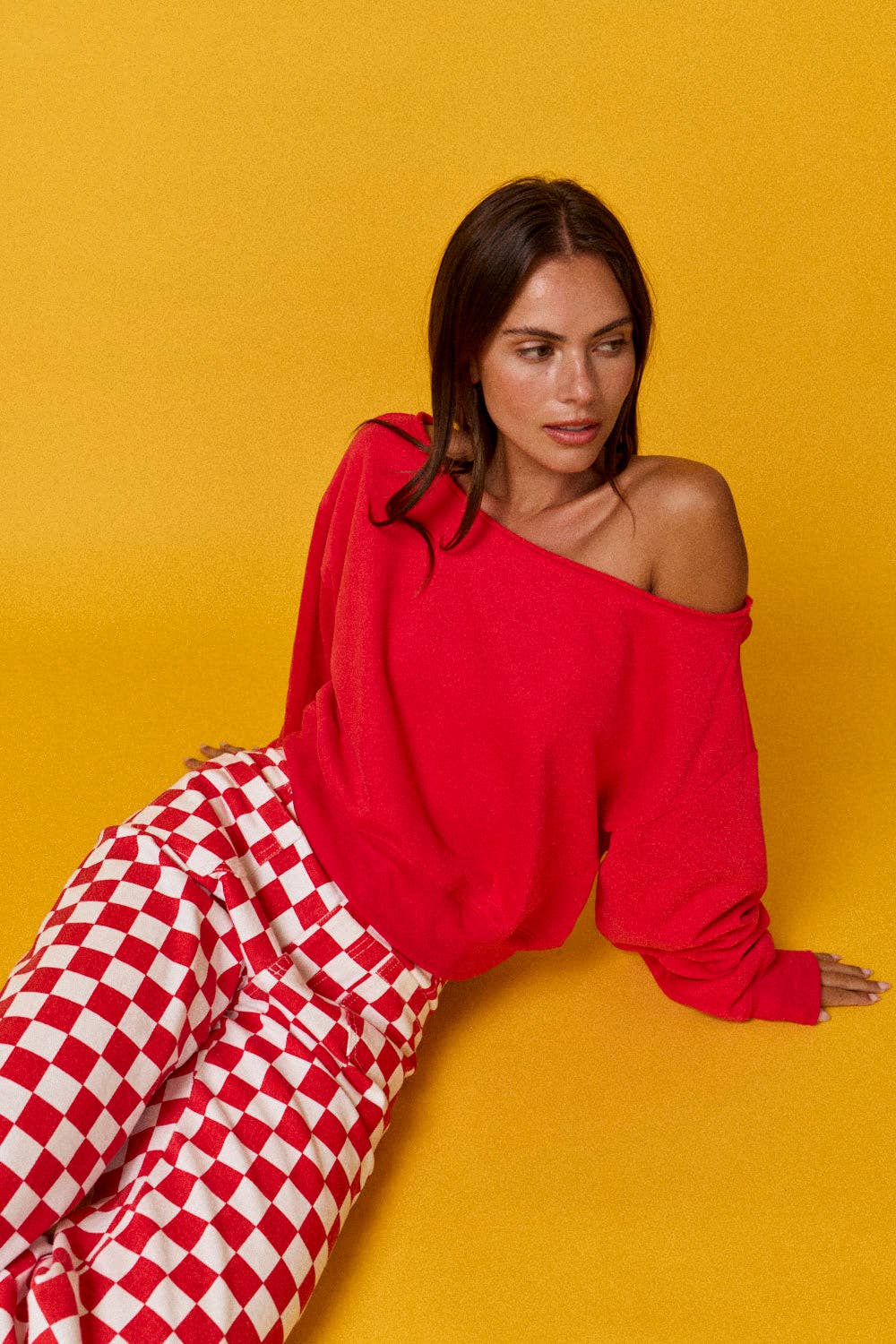 PT17835 - Alina Off Shoulder Cropped Sweatshirt: Black