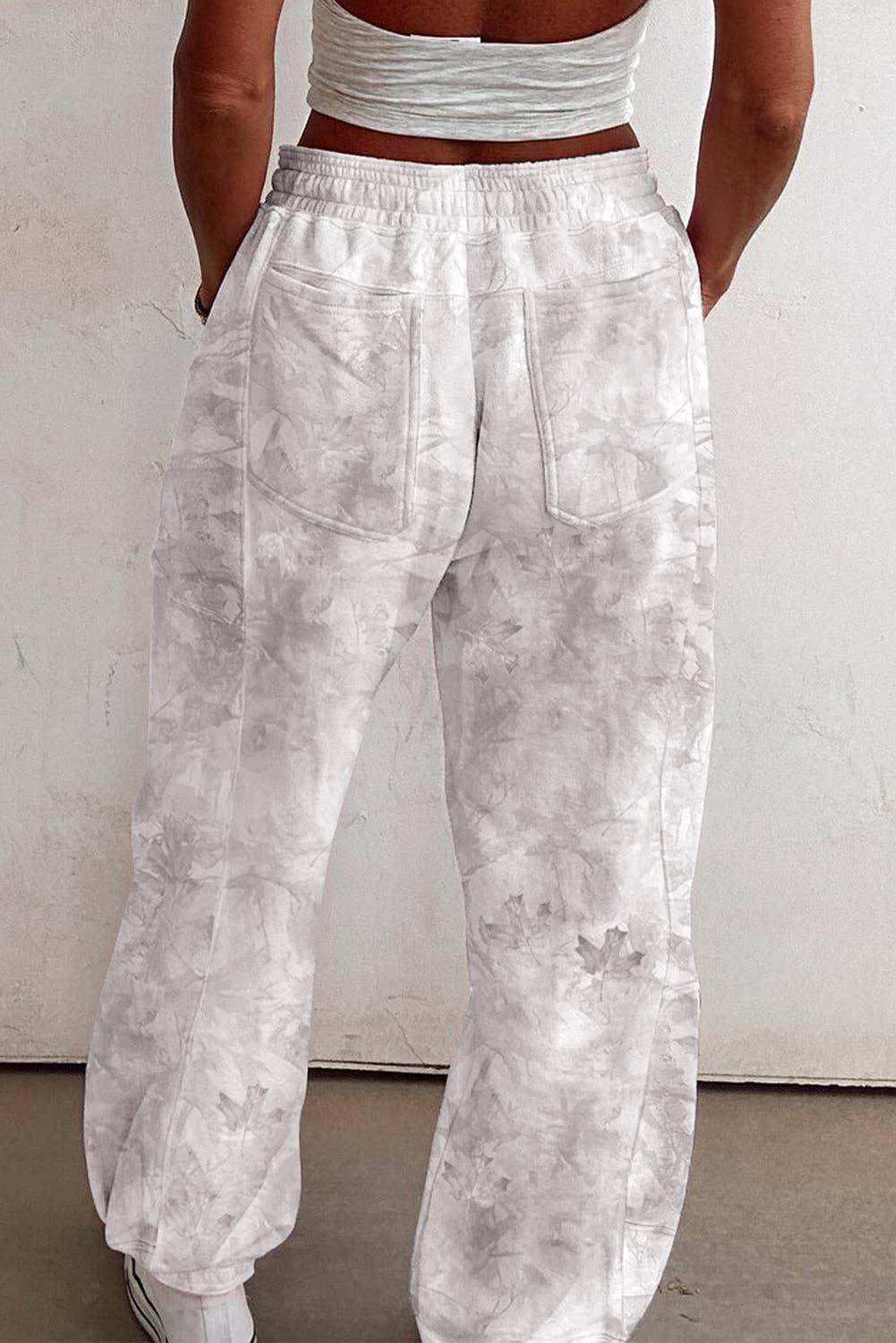 Beige Camo Print Baggy Drawstring Jogger Sweatpants: Beige