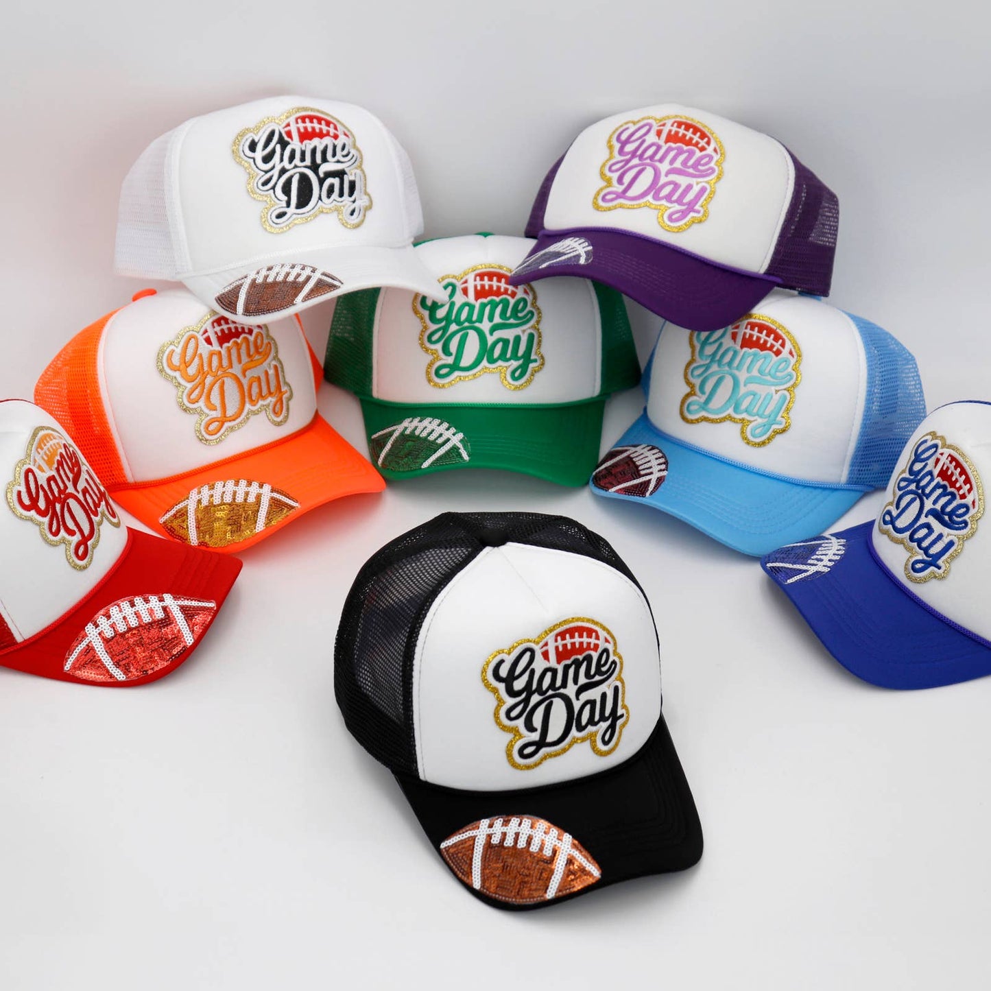 Football Gameday Patch Sponge Trucker Hat: White/Kelly Green