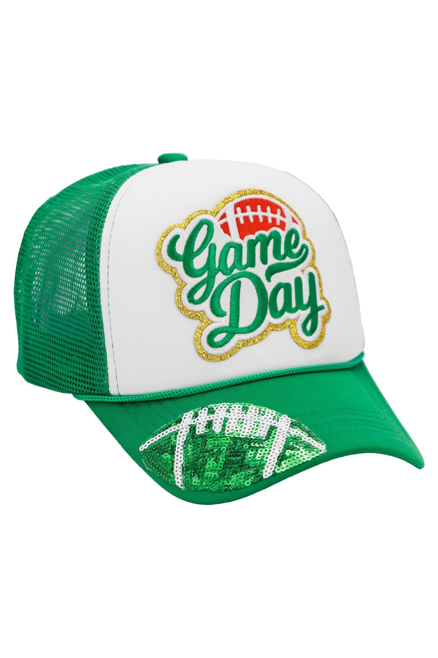 Football Gameday Patch Sponge Trucker Hat: White