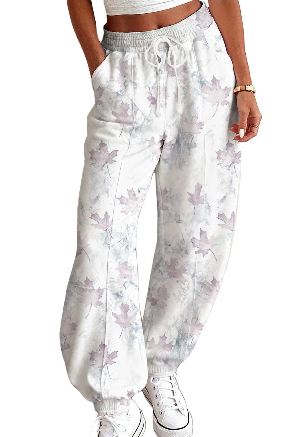 Beige Camo Print Baggy Drawstring Jogger Sweatpants: Beige