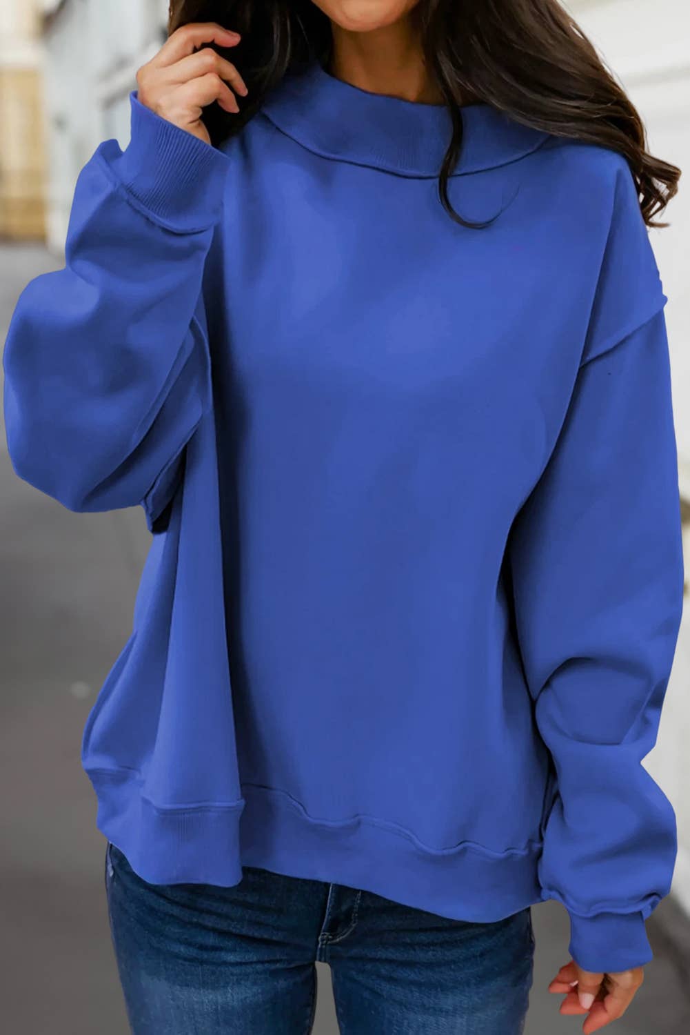 Reversible Oversized Mock Neck Sweatshirt