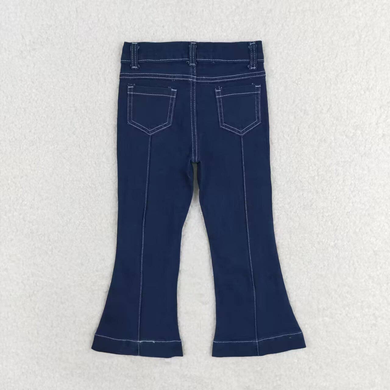 Girls Western Navy Line Bell Flare Denim Pants