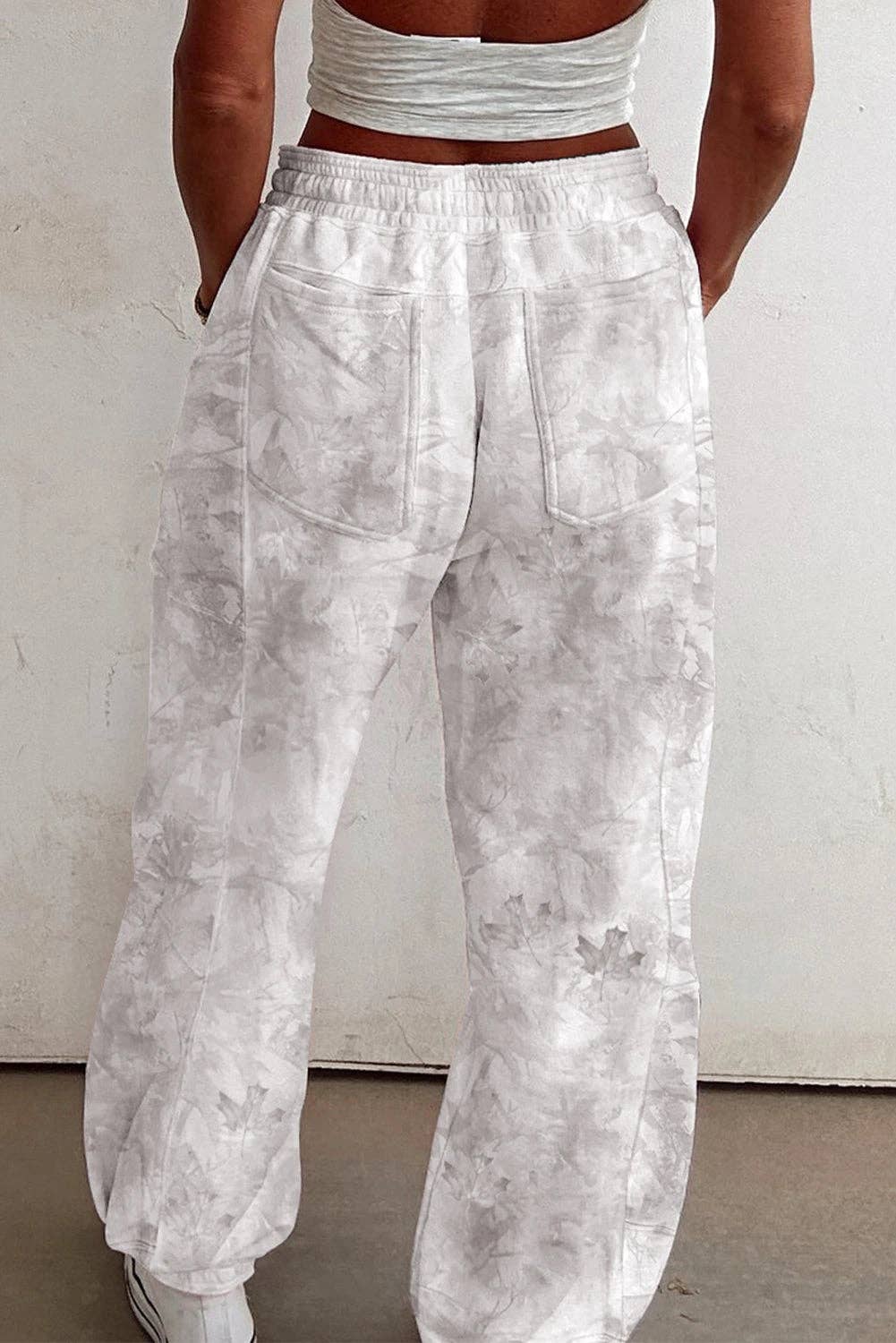 Beige Camo Print Baggy Drawstring Jogger Sweatpants: Beige