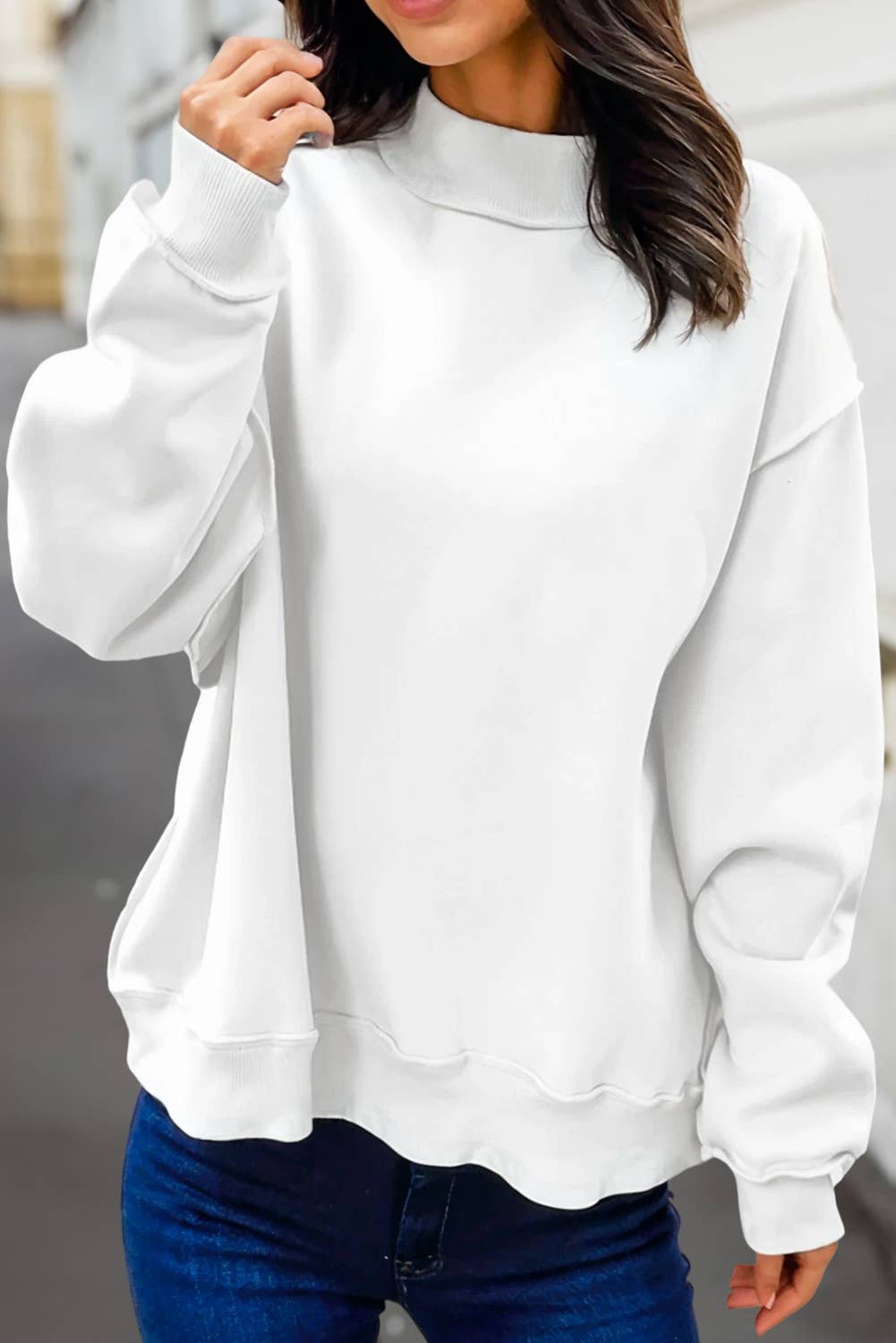 Reversible Oversized Mock Neck Sweatshirt