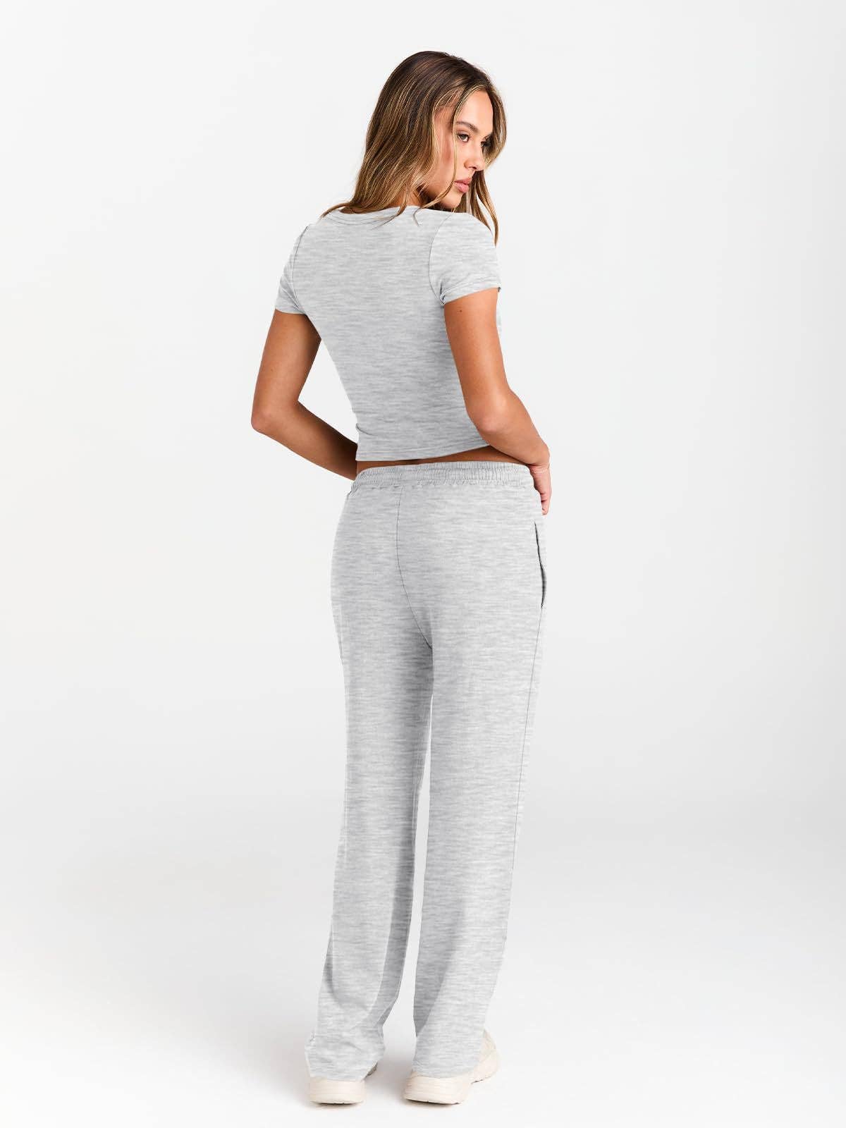 Casual Two Piece Set Crop Tee and Wide Leg Pants Set