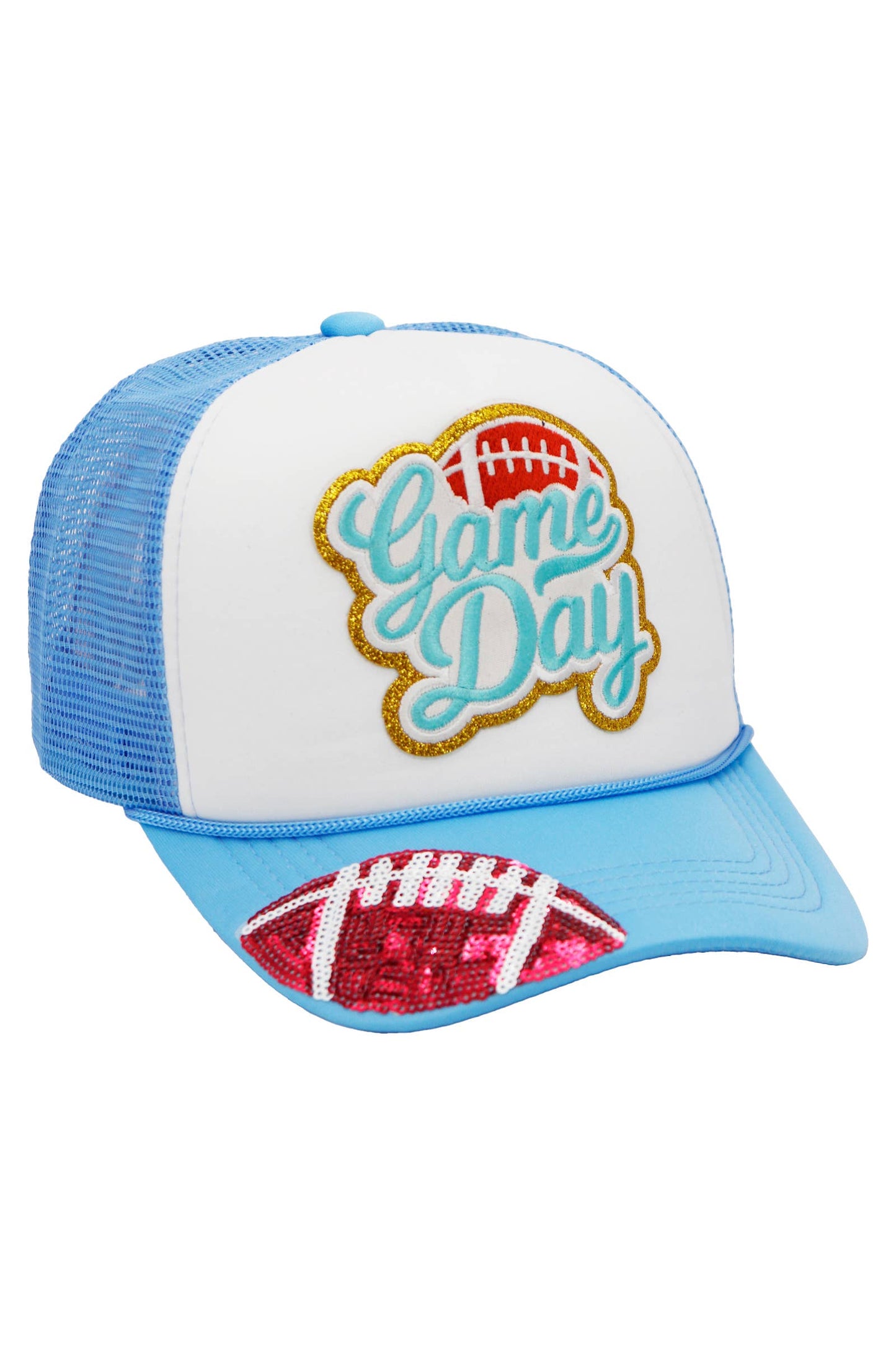 Football Gameday Patch Sponge Trucker Hat: White/Royal Blue