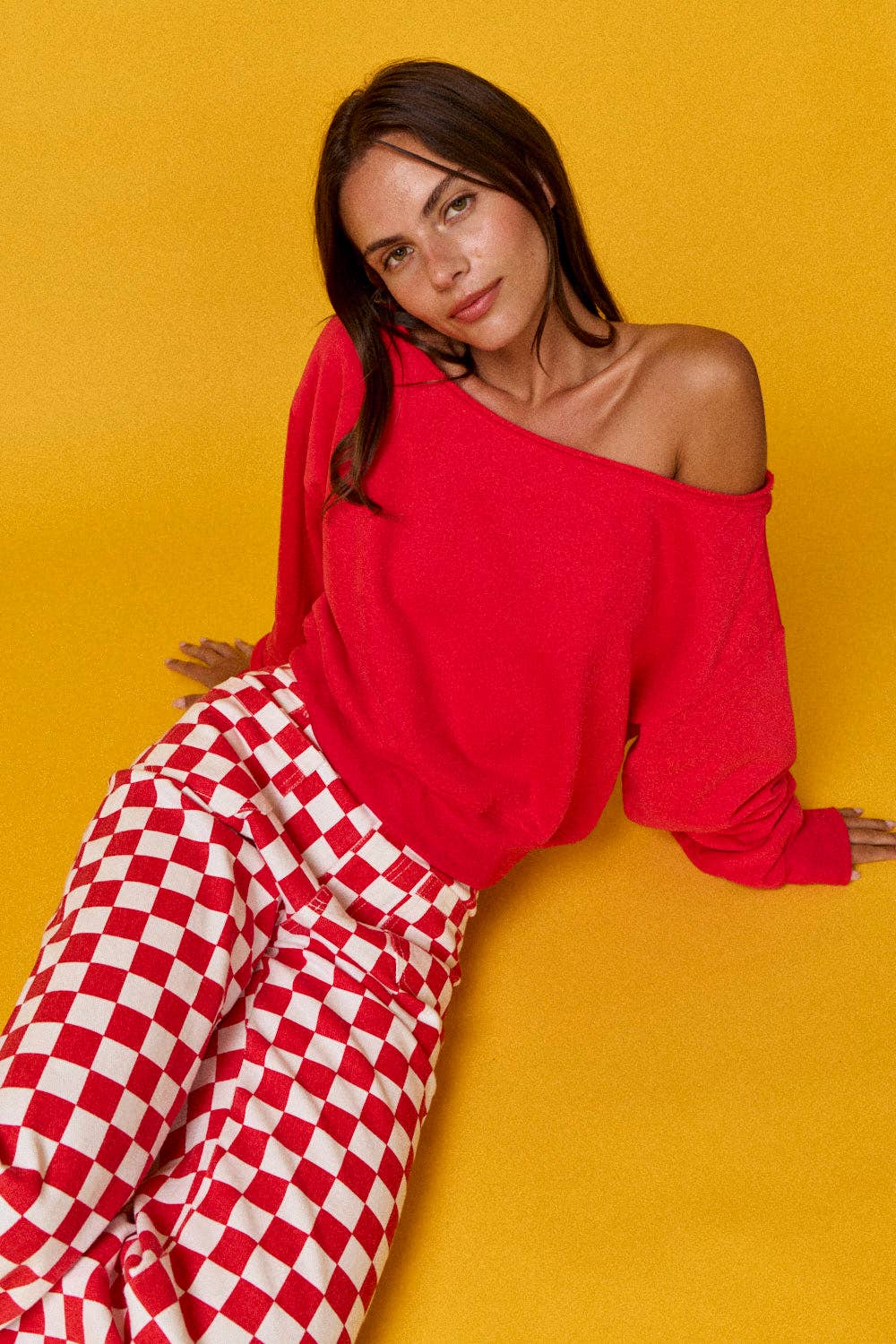 PT17835 - Alina Off Shoulder Cropped Sweatshirt: Pink