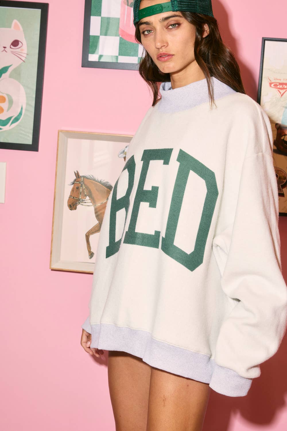 GYM & BED' Print Reversible Mockneck Sweatshirt