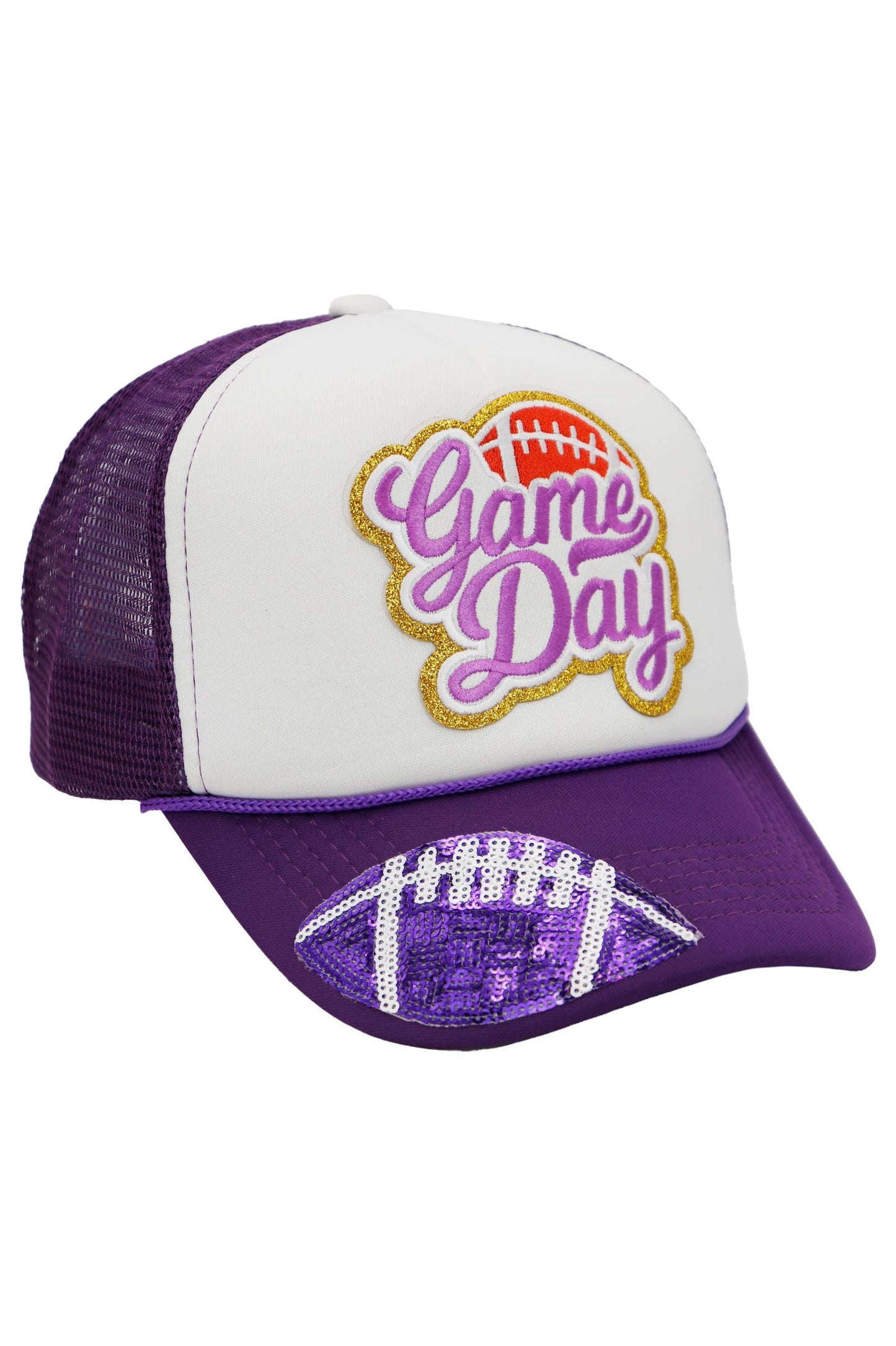 Football Gameday Patch Sponge Trucker Hat: White