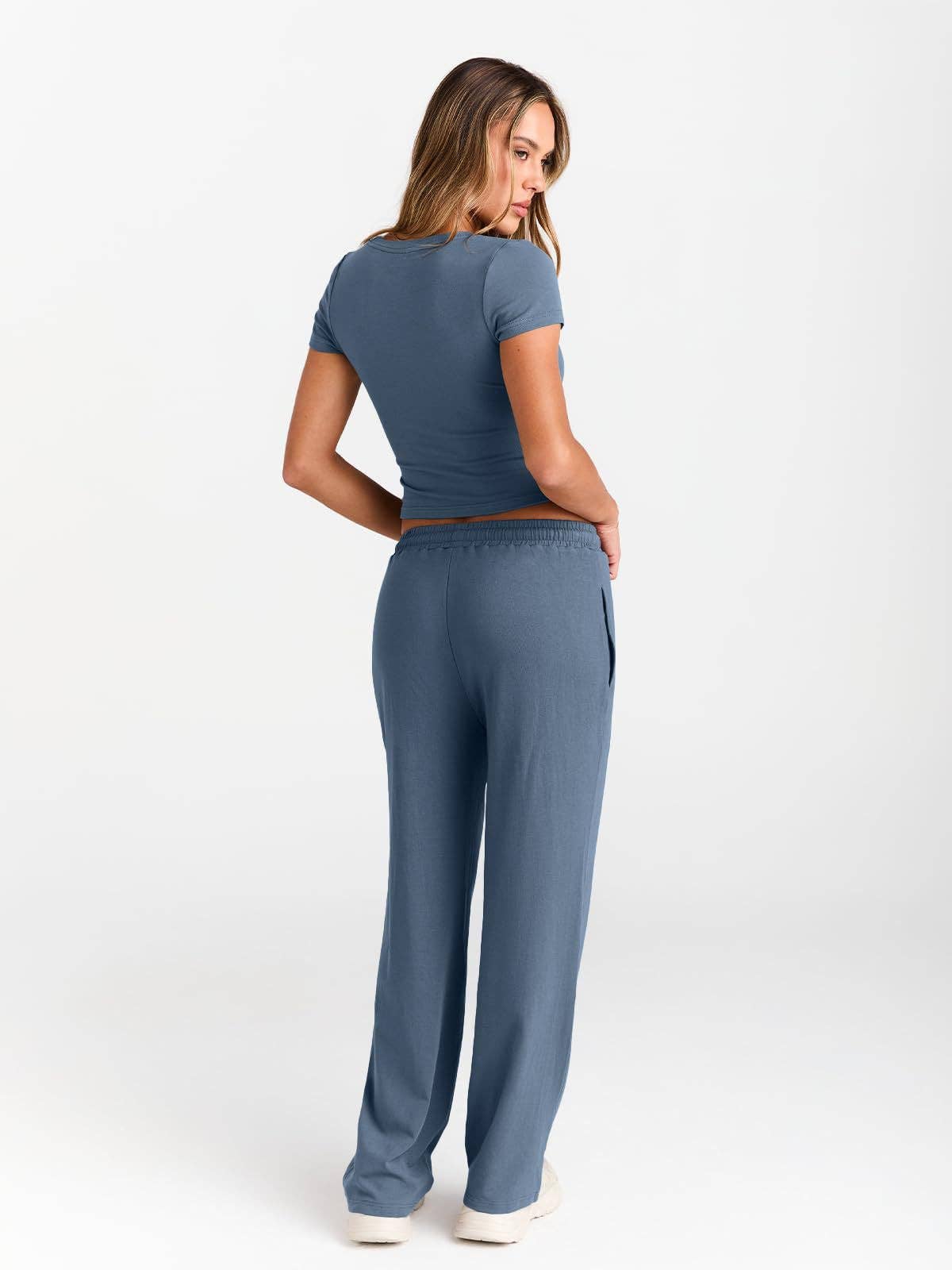 Casual Two Piece Set Crop Tee and Wide Leg Pants Set