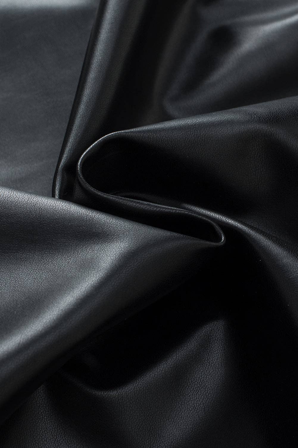 Black Faux Leather Crew Neck Tank Top: Black