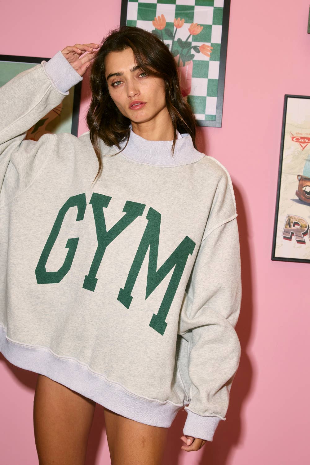 GYM & BED' Print Reversible Mockneck Sweatshirt
