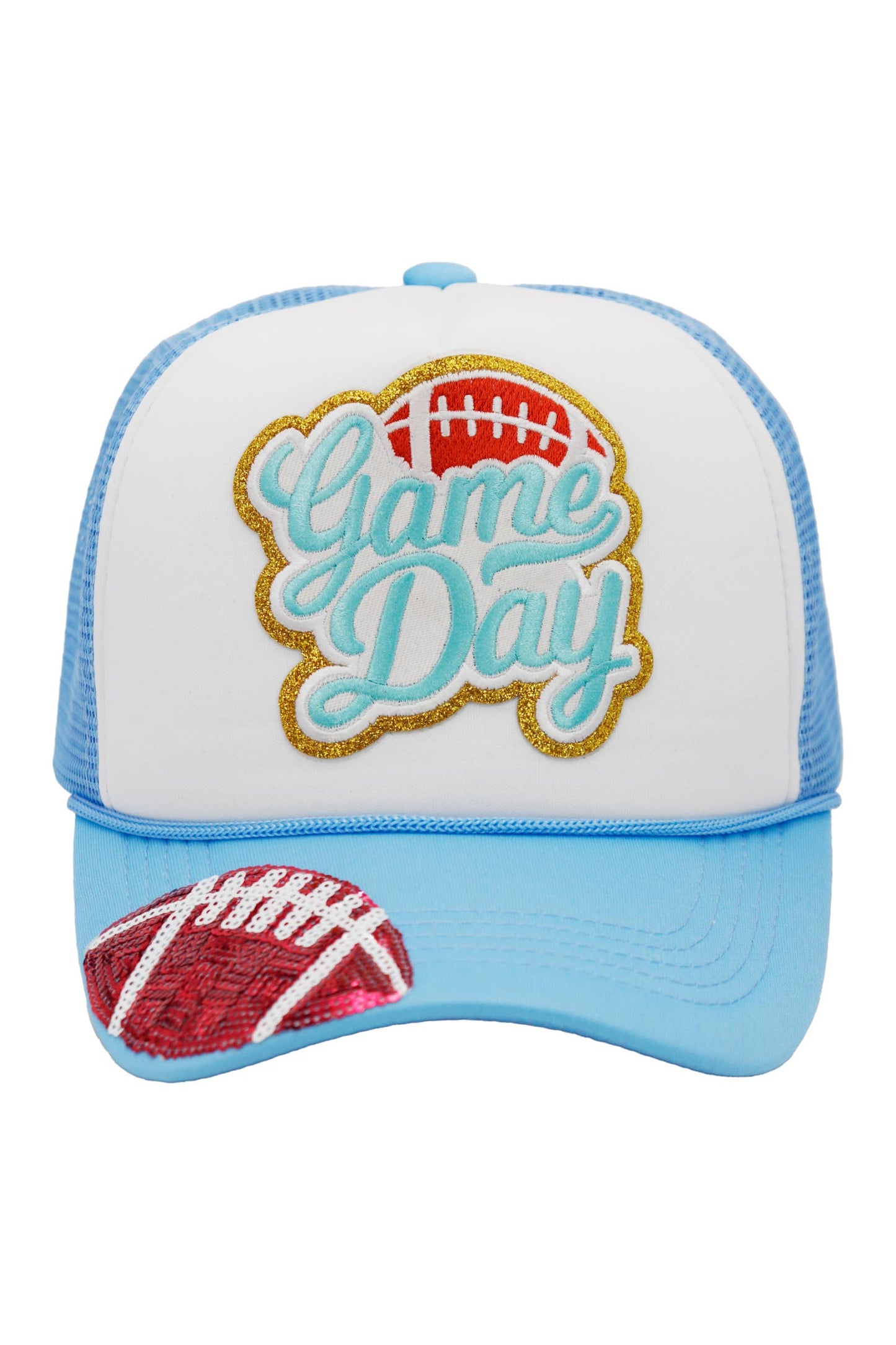 Football Gameday Patch Sponge Trucker Hat: White/Royal Blue