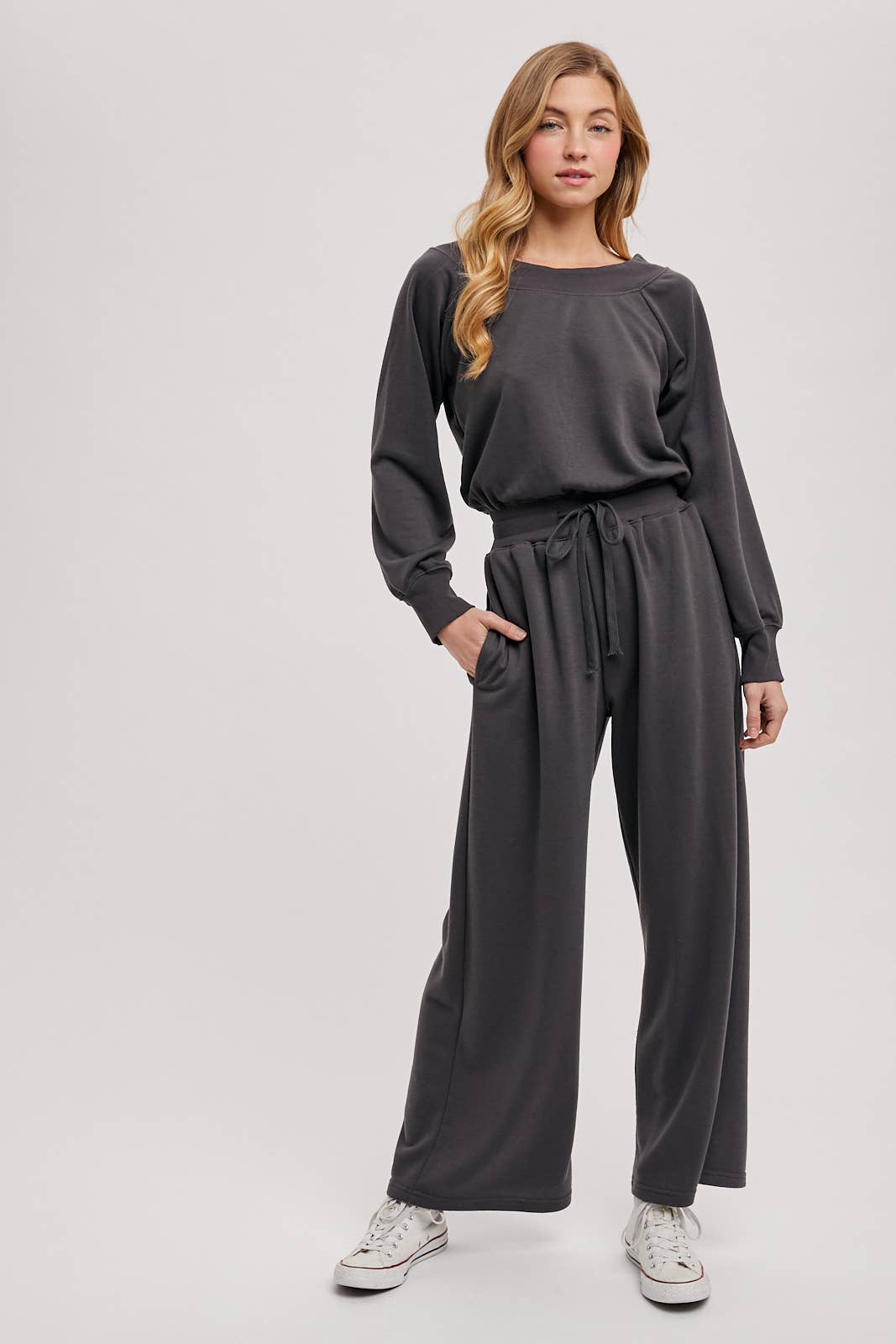 WIDE NECK OFF THE SHOULDER KNIT JUMPSUIT