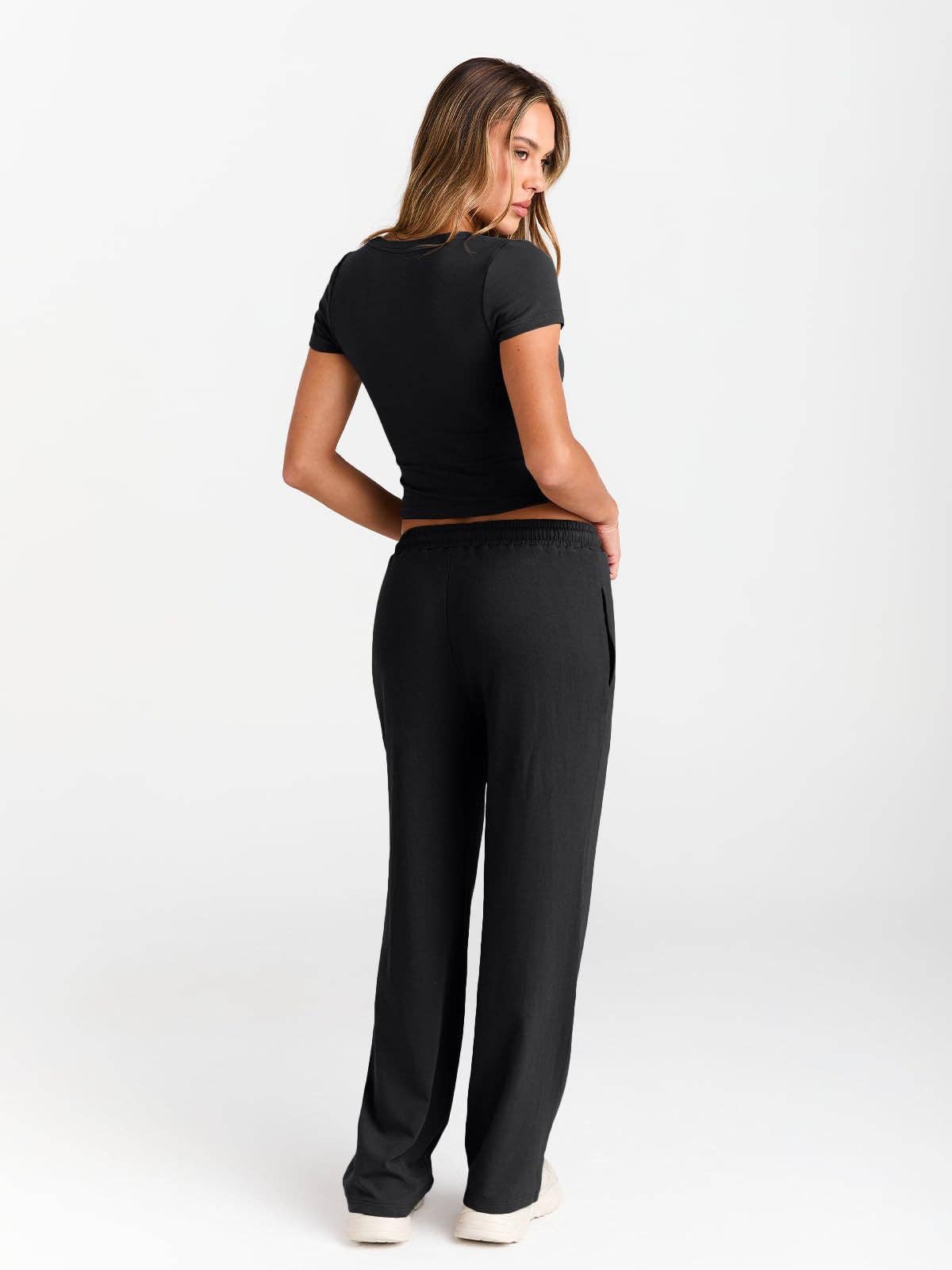 Casual Two Piece Set Crop Tee and Wide Leg Pants Set