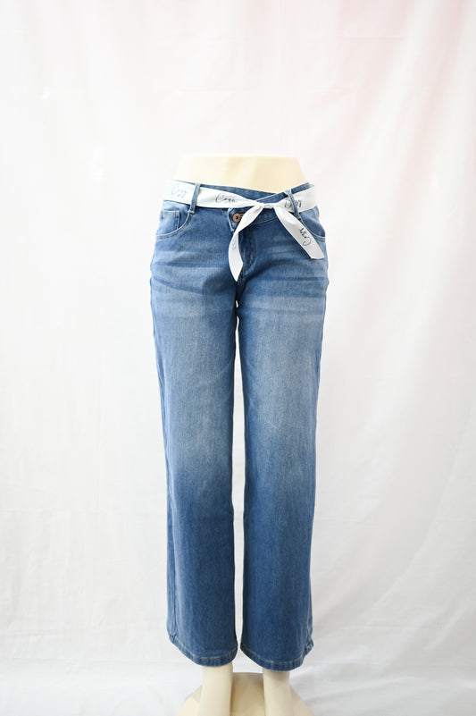 Low Rise Button/Wide Leg Stretchy Jean