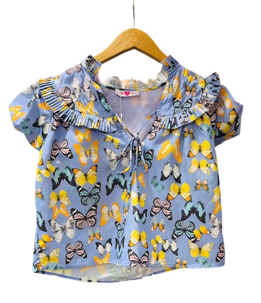 FINAL SALE - Butterfly Ruffle Ballon Sleeve Top