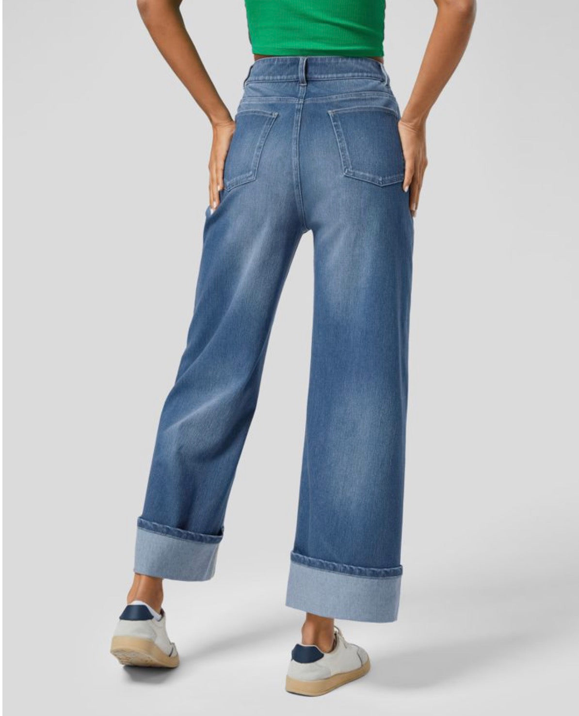 Halara Flex High Waisted Pockets Rolled Hem Wide Leg Jeans