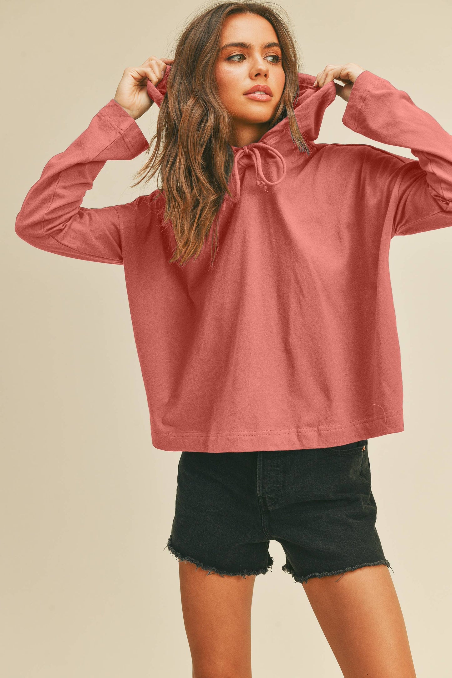 AMOUR Long Sleeve Hooded T-Shirt: VINTAGE ROSE
