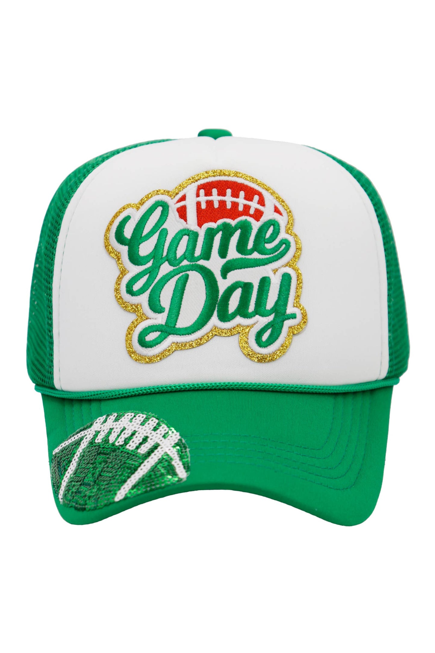 Football Gameday Patch Sponge Trucker Hat: White