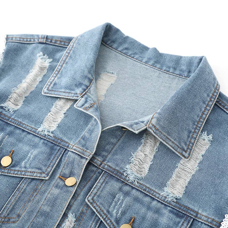 Loose Sequin Ripped Denim Coat