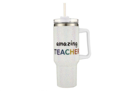 Rhinestone AMAZING TEACHER Decorative Metal Tumbler Cup